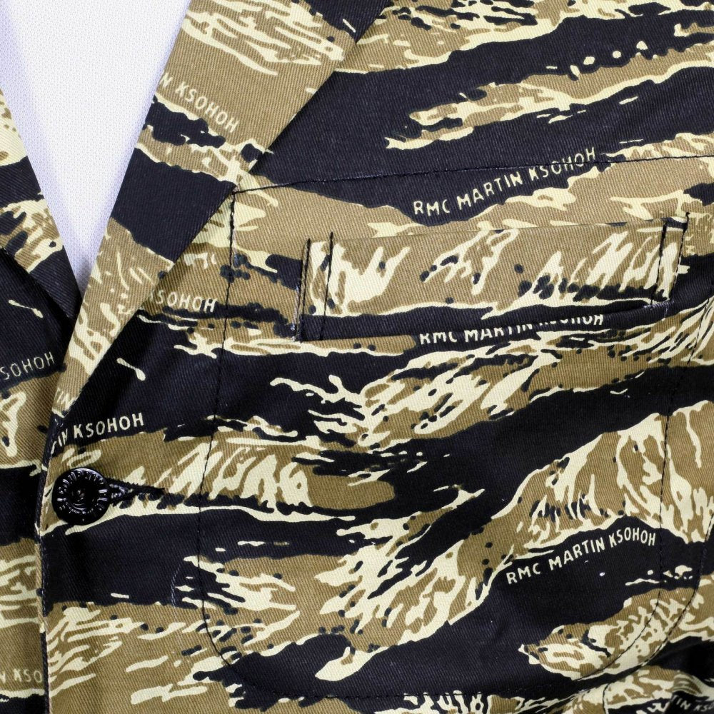 Mens Vintage Tiger Tea Camo Printed Cotton Blazer Jacket