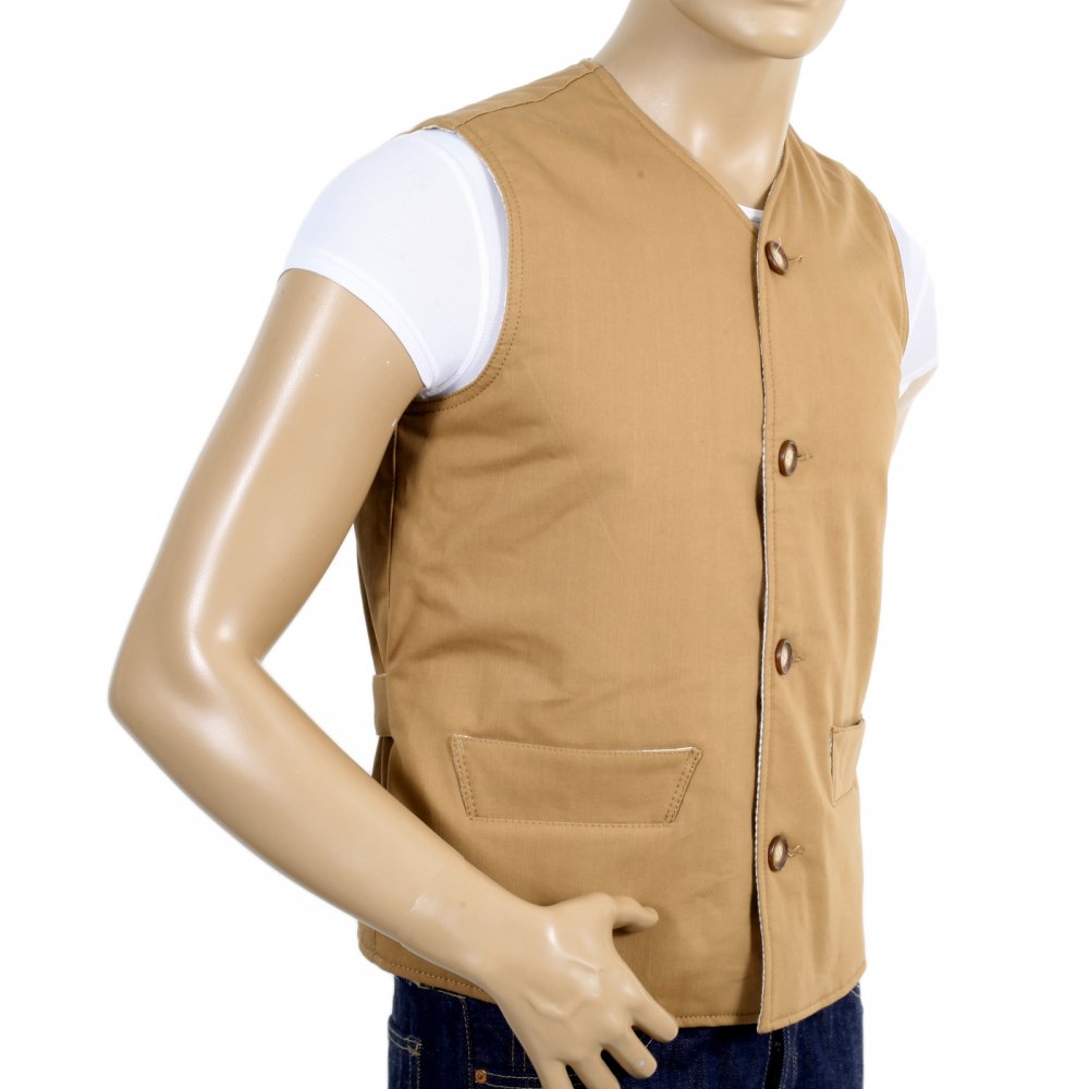 Biscuit Cotton Vintage Cut Regular Fit Lightly Padded Waistcoat