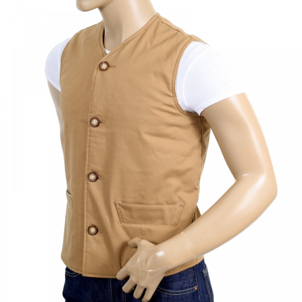 Biscuit Cotton Vintage Cut Regular Fit Lightly Padded Waistcoat