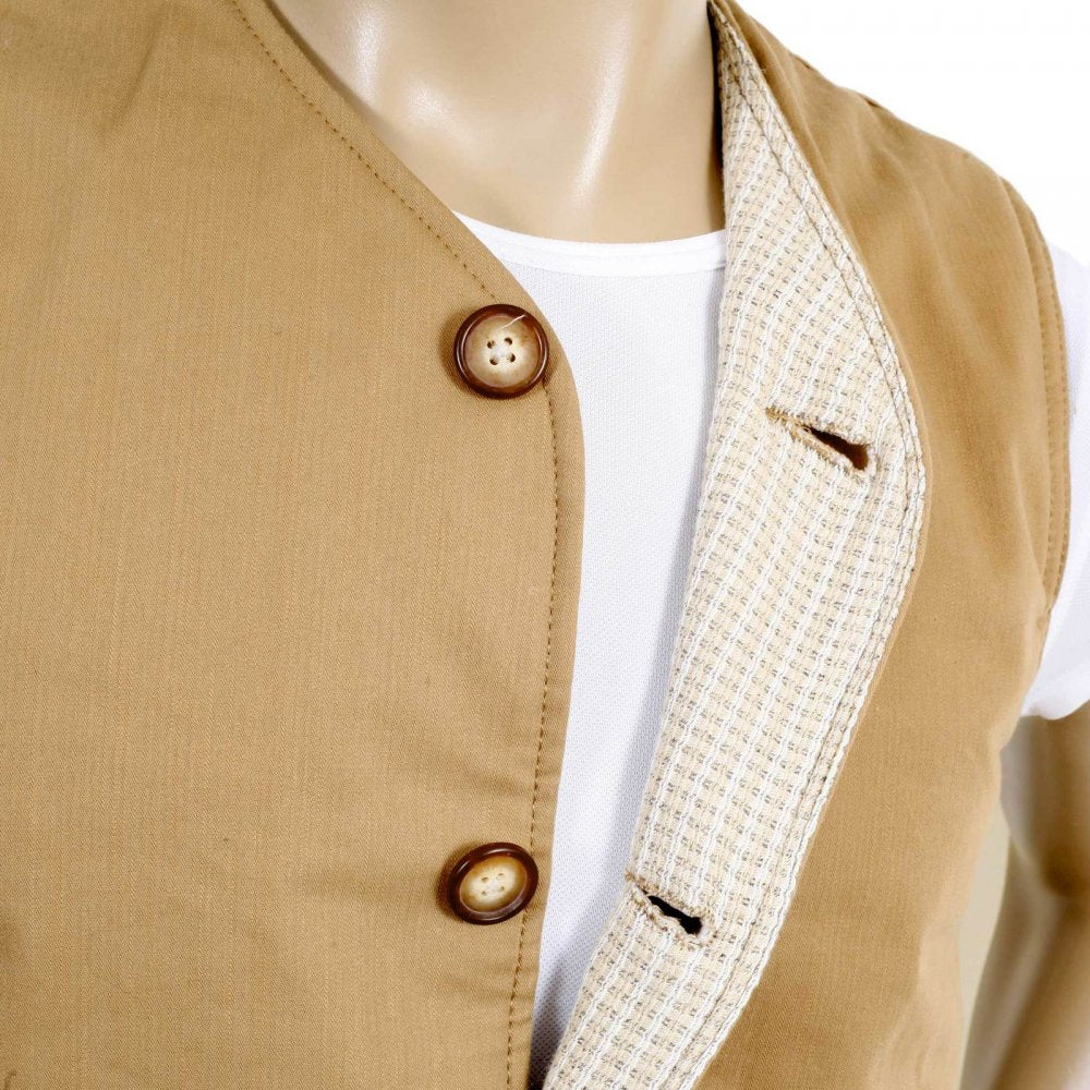 Biscuit Cotton Vintage Cut Regular Fit Lightly Padded Waistcoat