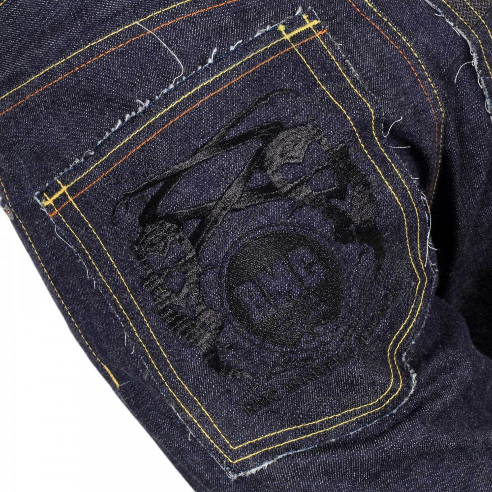 Japanese Selvedge Indigo Raw Denim Jeans with Black Embroidered FM Union