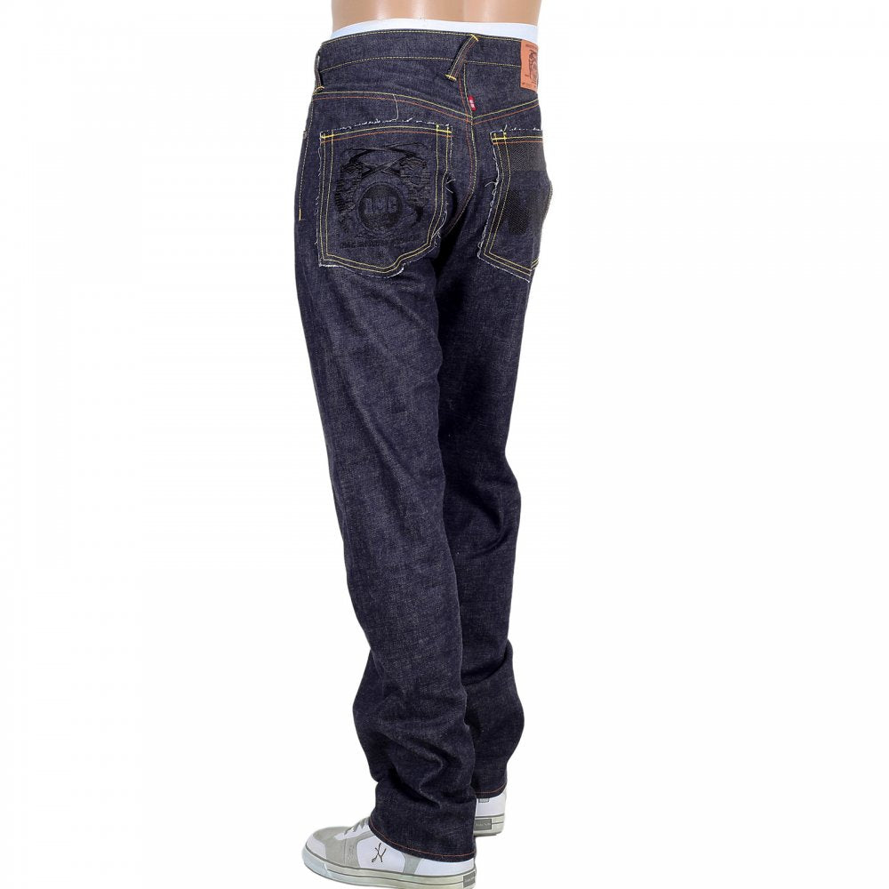 Japanese Selvedge Indigo Raw Denim Jeans with Black Embroidered FM Union