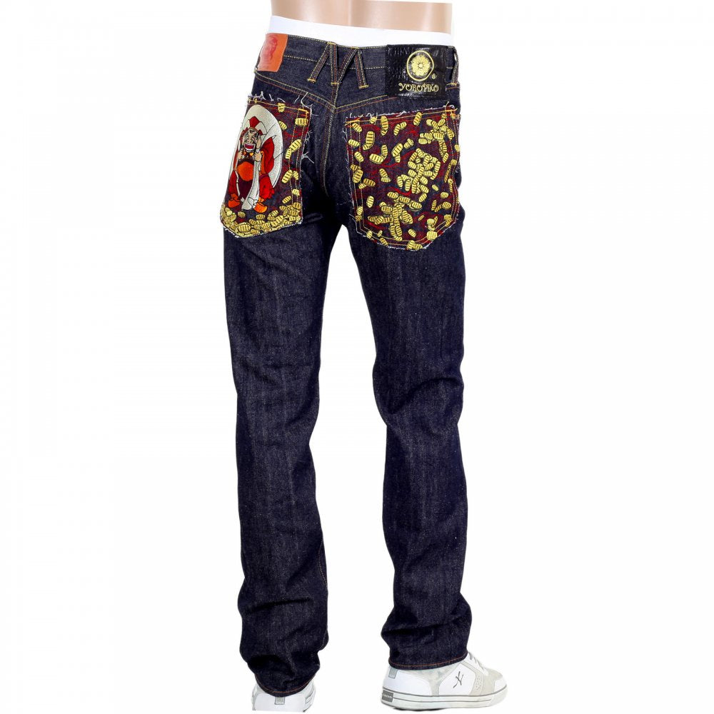 Japan Selvedge Lucky Buddha Gold Nugget Kanji Embroidered Jeans