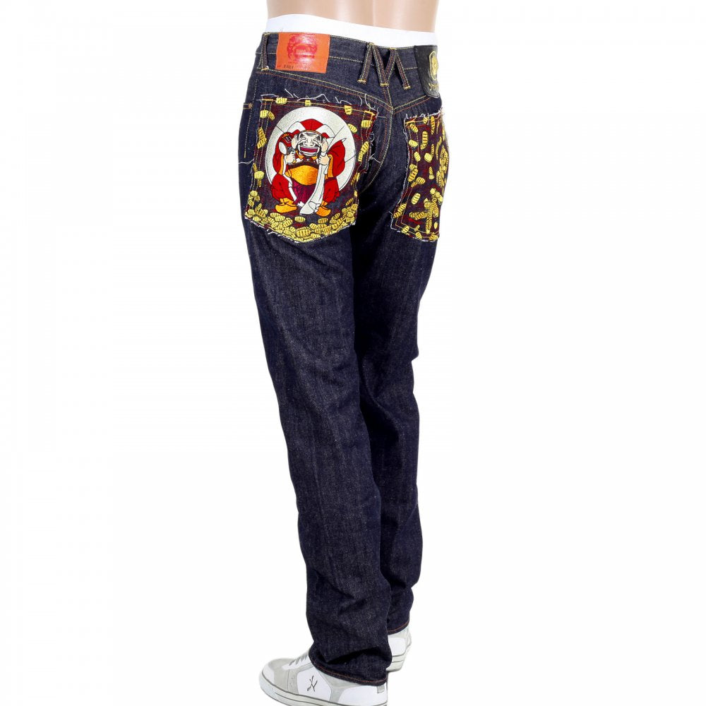 Japan Selvedge Lucky Buddha Gold Nugget Kanji Embroidered Jeans