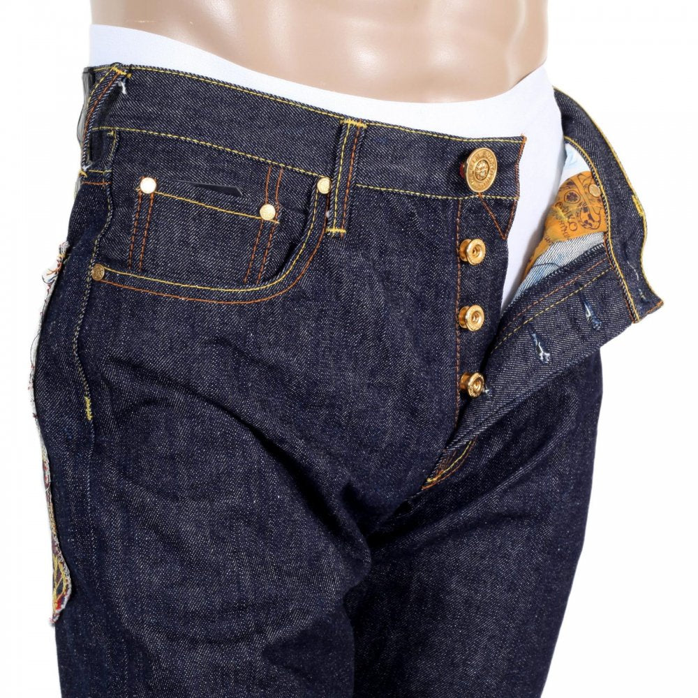 Japan Selvedge Lucky Buddha Gold Nugget Kanji Embroidered Jeans