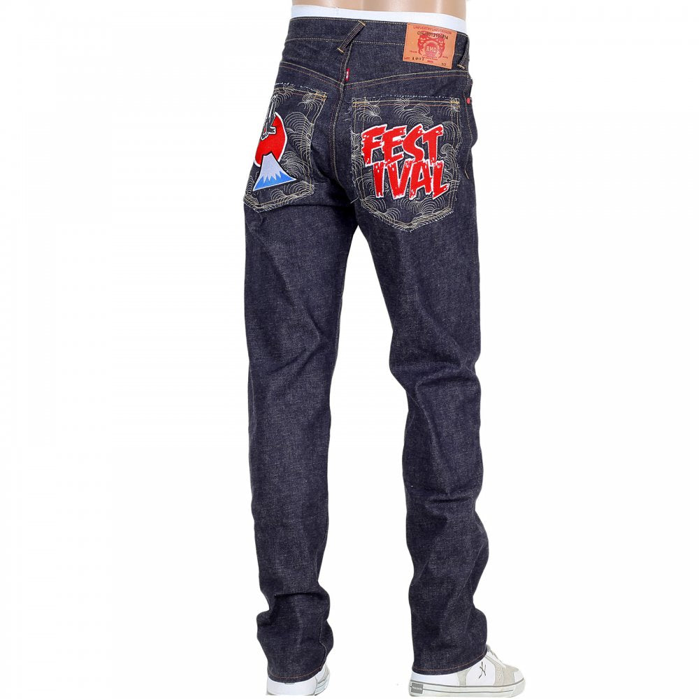 Embroidered Fuji Rock Festival Indigo Denim Jeans