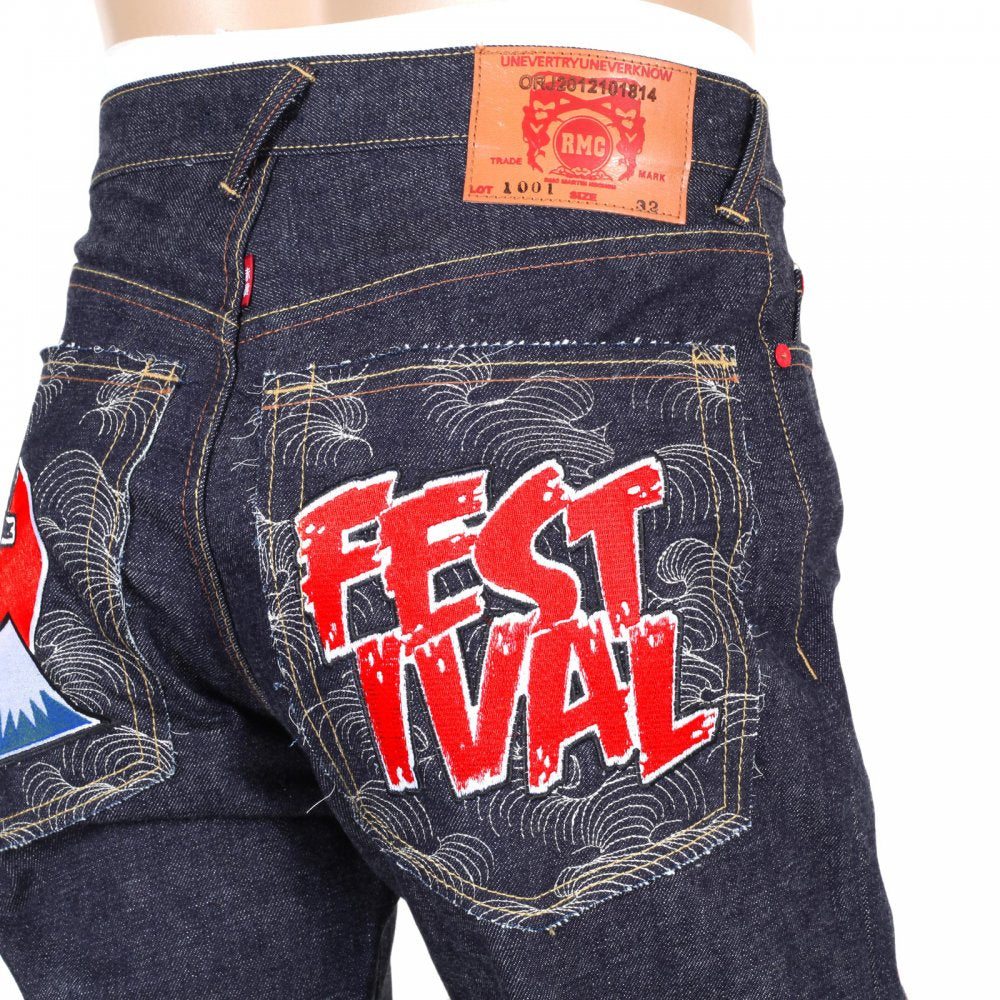 Embroidered Fuji Rock Festival Indigo Denim Jeans