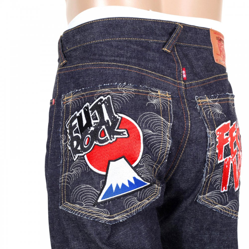 Embroidered Fuji Rock Festival Indigo Denim Jeans