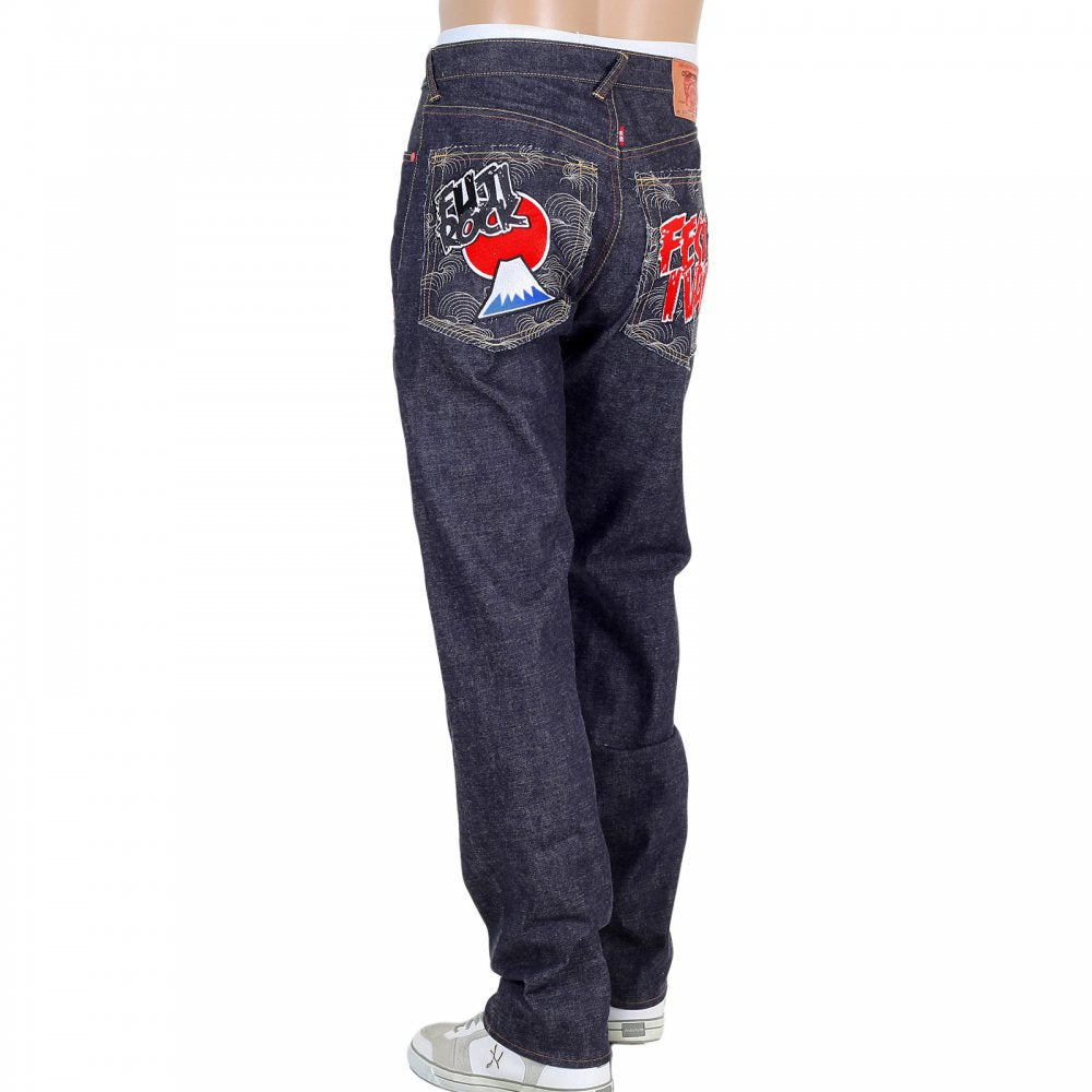 Embroidered Fuji Rock Festival Indigo Denim Jeans