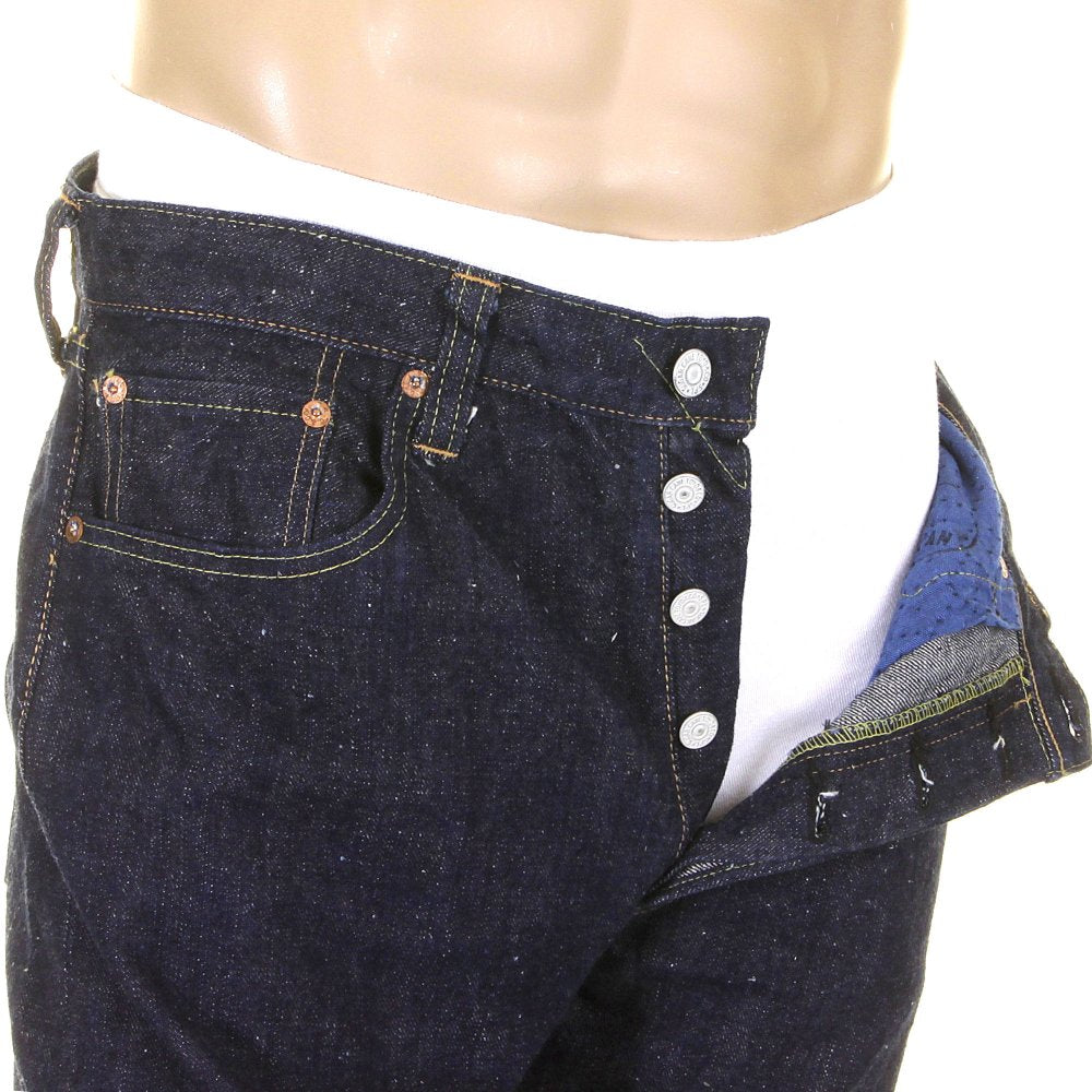 Mens Okinawa One Wash Vintage Cut Cotton Selvedge Denim Jeans with Button Fly SC40301A