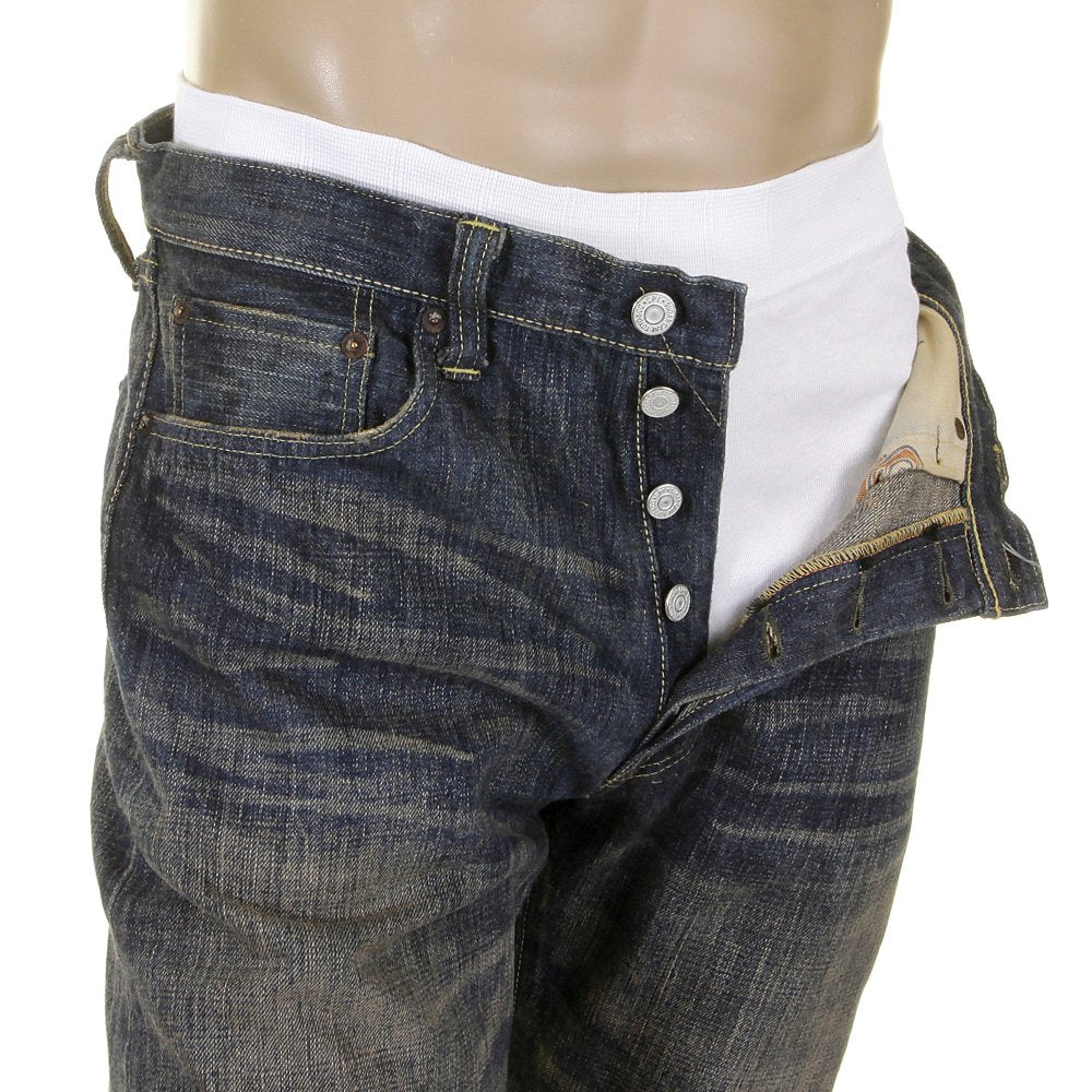 Mens Hawaiian Vintage Cut Hard Wash Japanese Selvedge Denim Jeans SC40401H