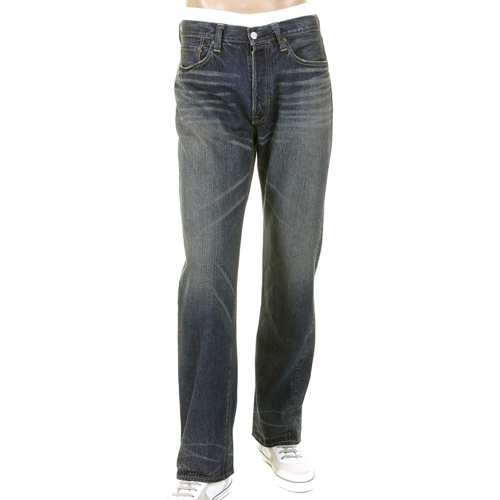 Mens Dark Blue Hard Wash Vintage Cut Japanese Selvedge Denim Jeans SC41947H