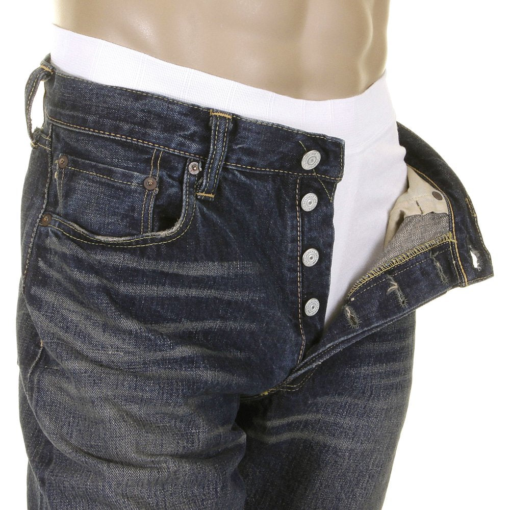 Mens Dark Blue Hard Wash Vintage Cut Japanese Selvedge Denim Jeans SC41947H