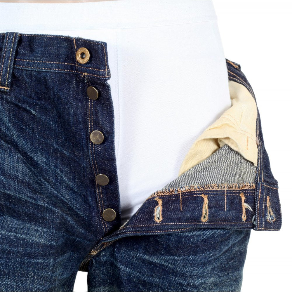 Mens 1930s Cowboy Vintage Cut Japanese Selvedge Lone Star Hard Wash Aged Navy Denim Jeans SC41111H