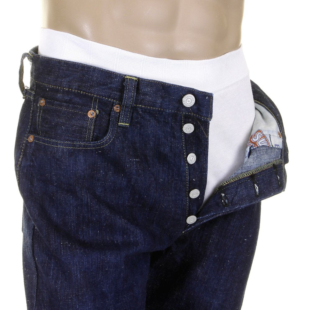 Mens Navy Hawaiian Cotton Vintage Cut One Wash Japanese Selvedge Denim Jeans SC40401A