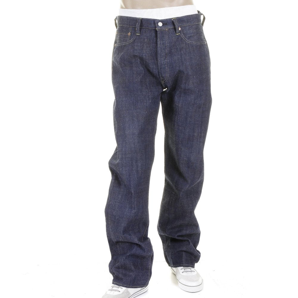Mens Hawaiian Vintage Cut Navy None Wash Raw Japanese Selvedge Denim Jeans SC40401N