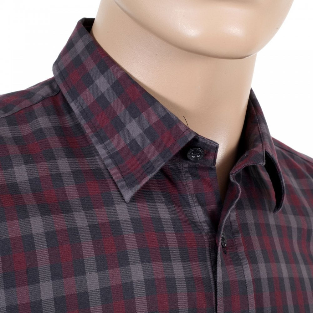 Mens Vicuna Burgundy Check Cotton Short Sleeve Shirt