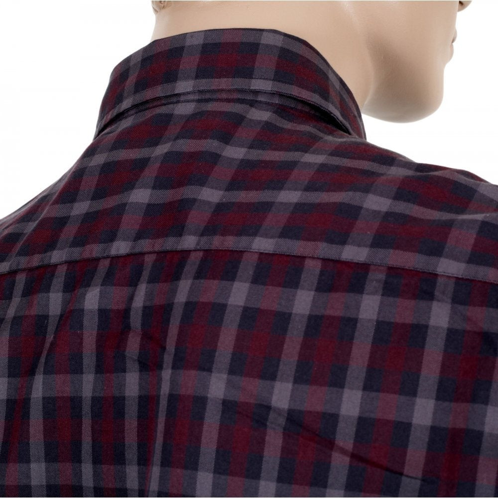 Mens Vicuna Burgundy Check Cotton Short Sleeve Shirt
