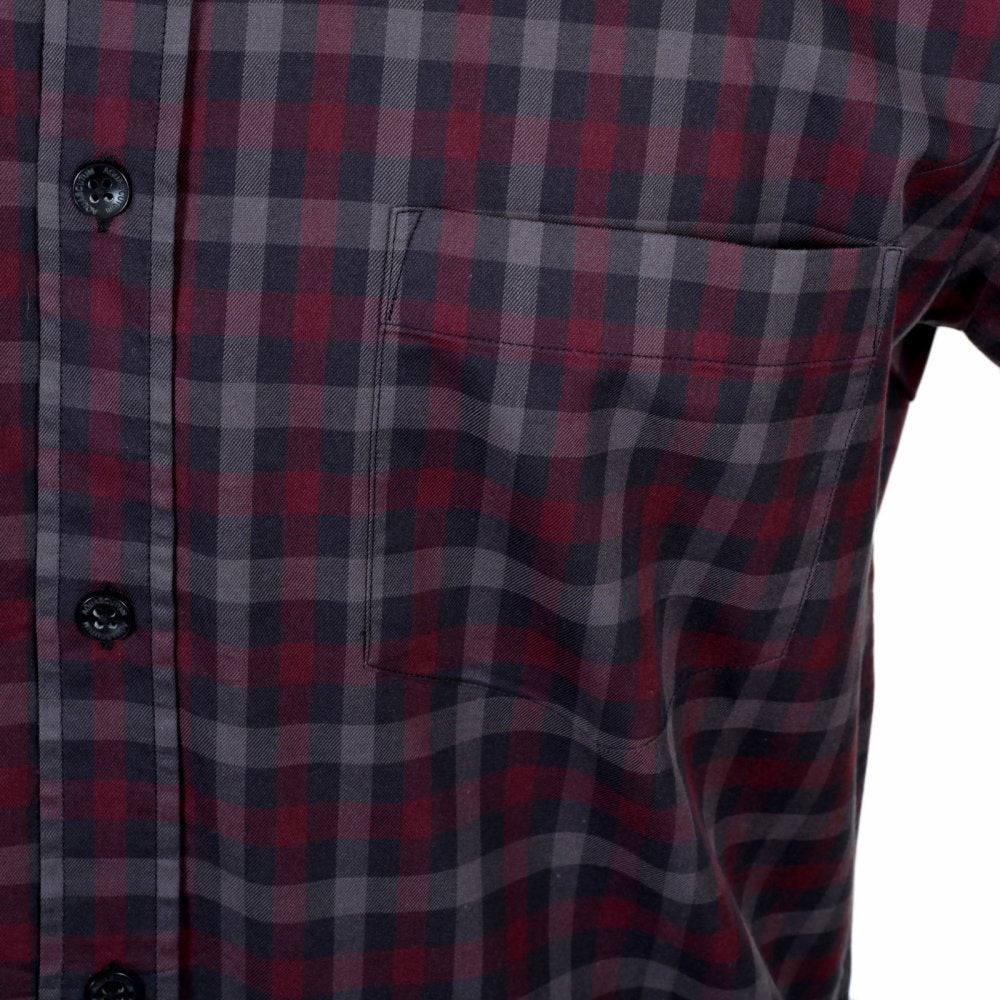 Mens Vicuna Burgundy Check Cotton Short Sleeve Shirt