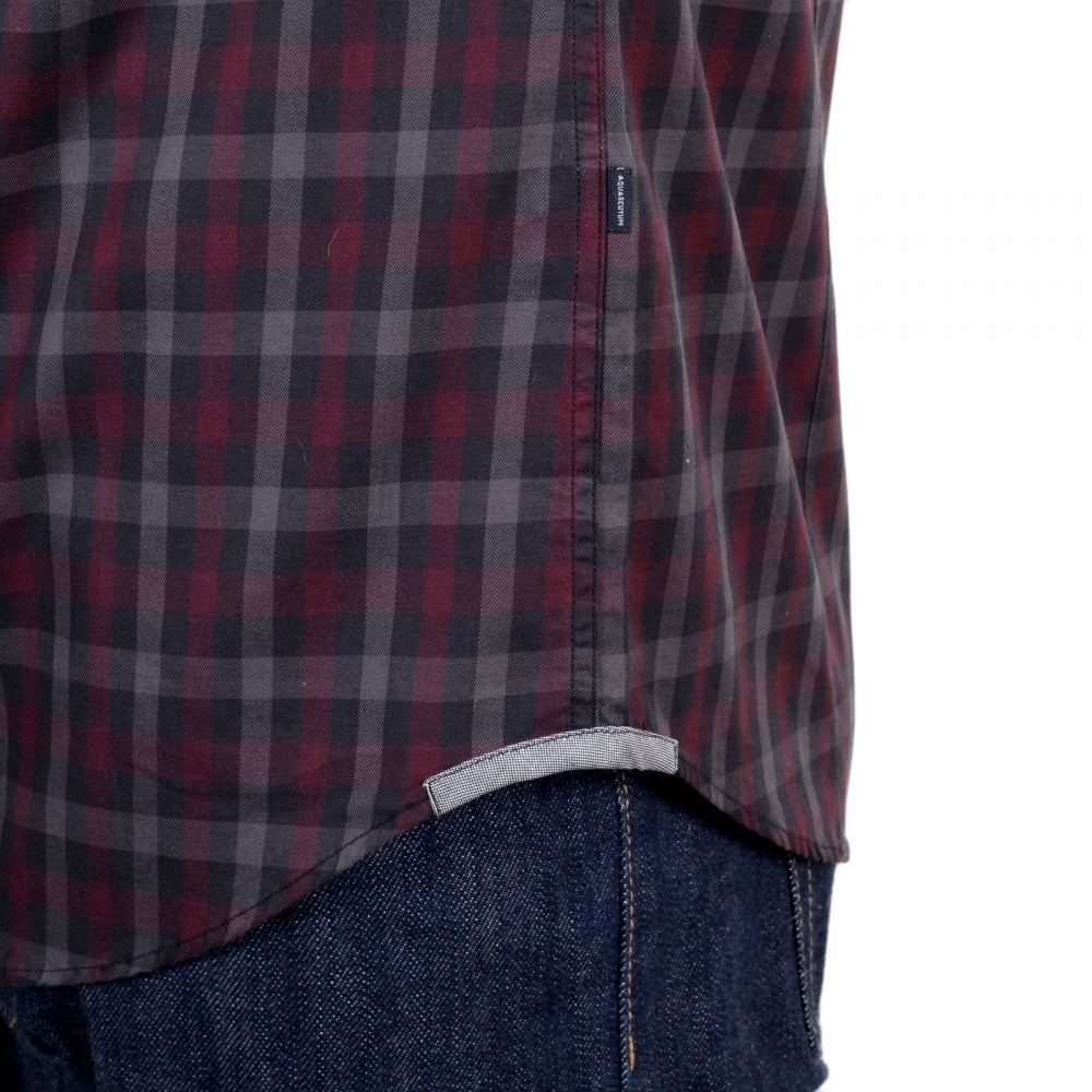 Mens Vicuna Burgundy Check Cotton Short Sleeve Shirt