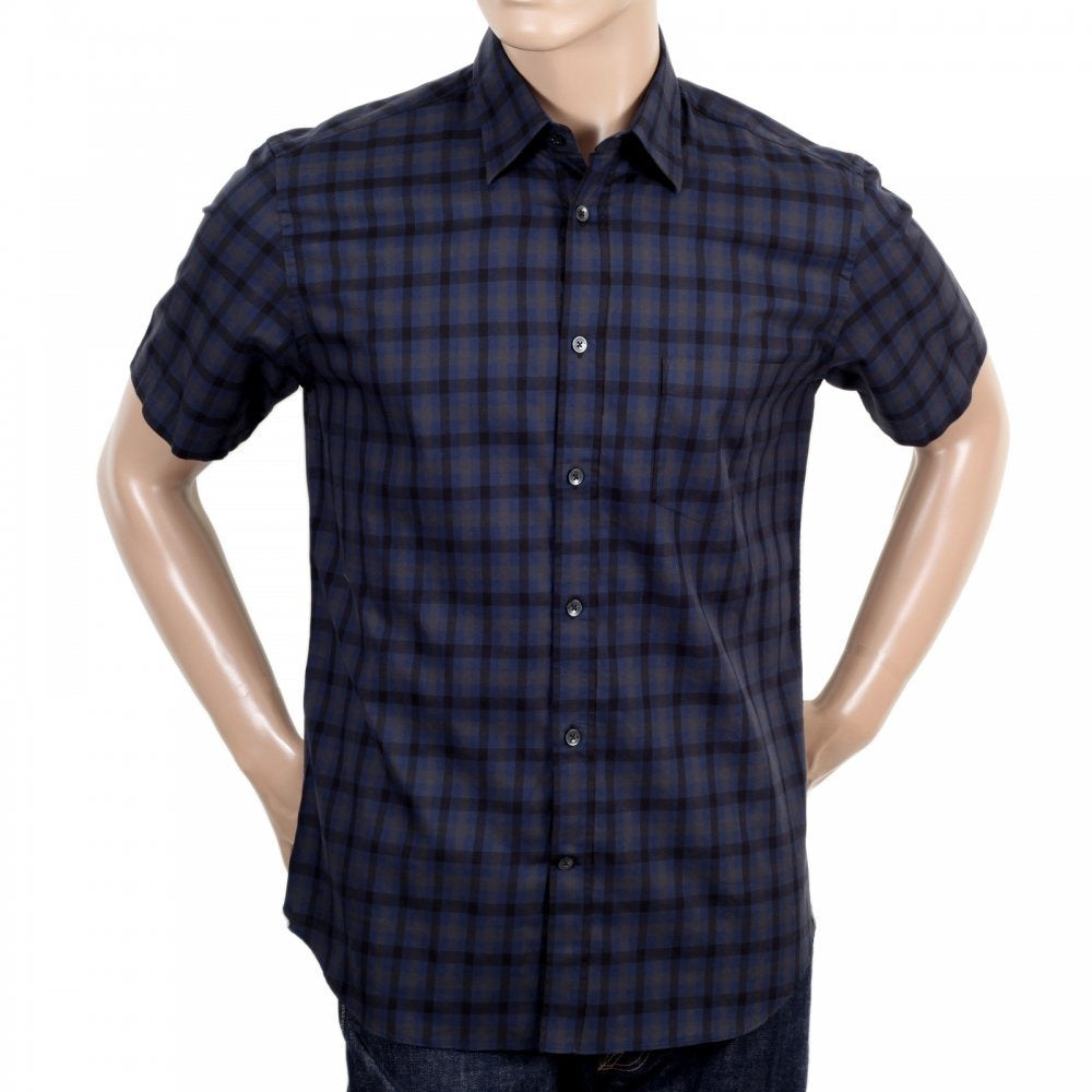 Navy Check Short Sleeve Button Down Shirt for Men