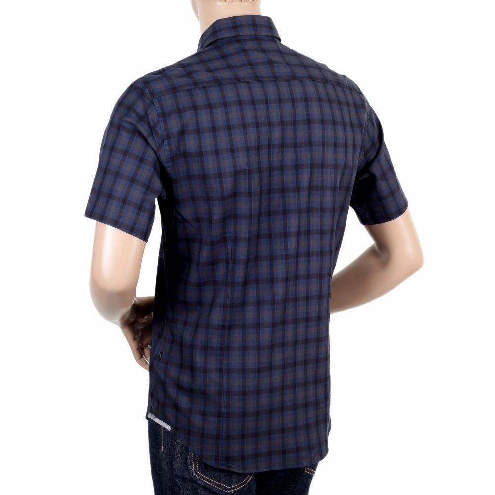 Navy Check Short Sleeve Button Down Shirt for Men