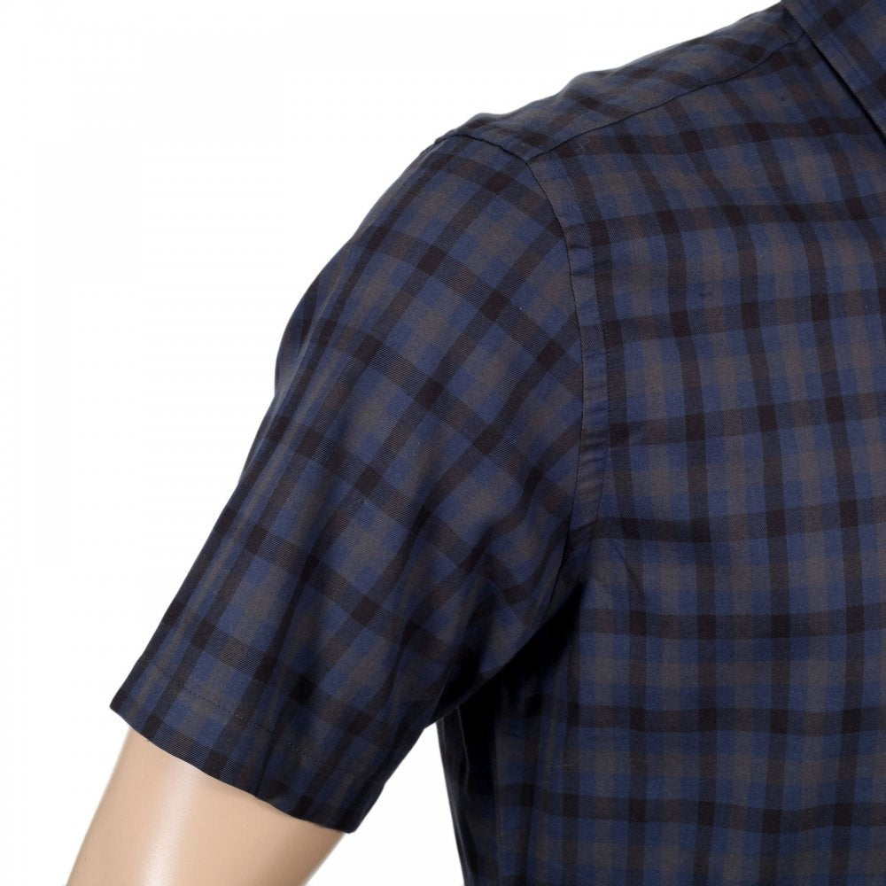 Navy Check Short Sleeve Button Down Shirt for Men