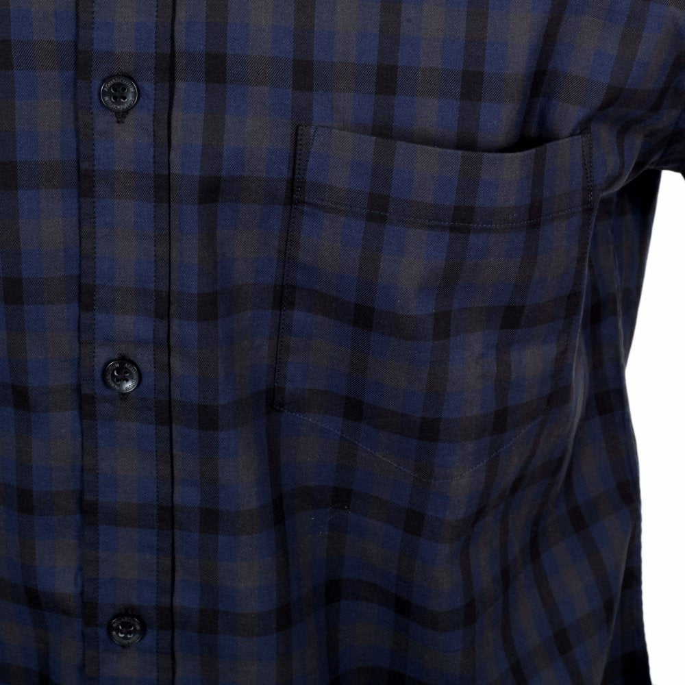 Navy Check Short Sleeve Button Down Shirt for Men