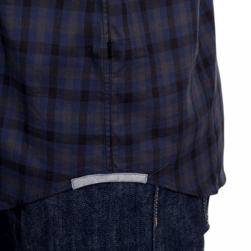 Navy Check Short Sleeve Button Down Shirt for Men