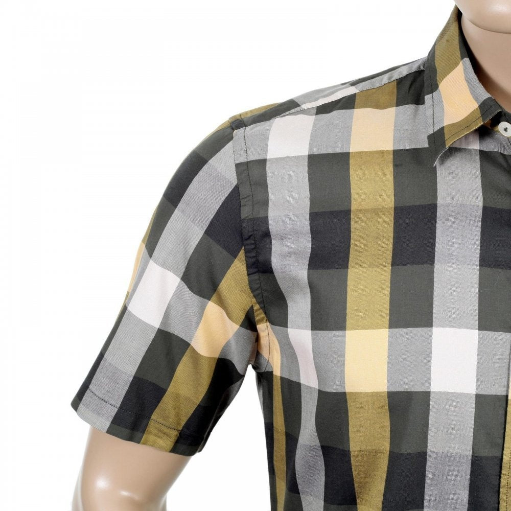 Mens Short Sleeve Green Scaled Check Shirt