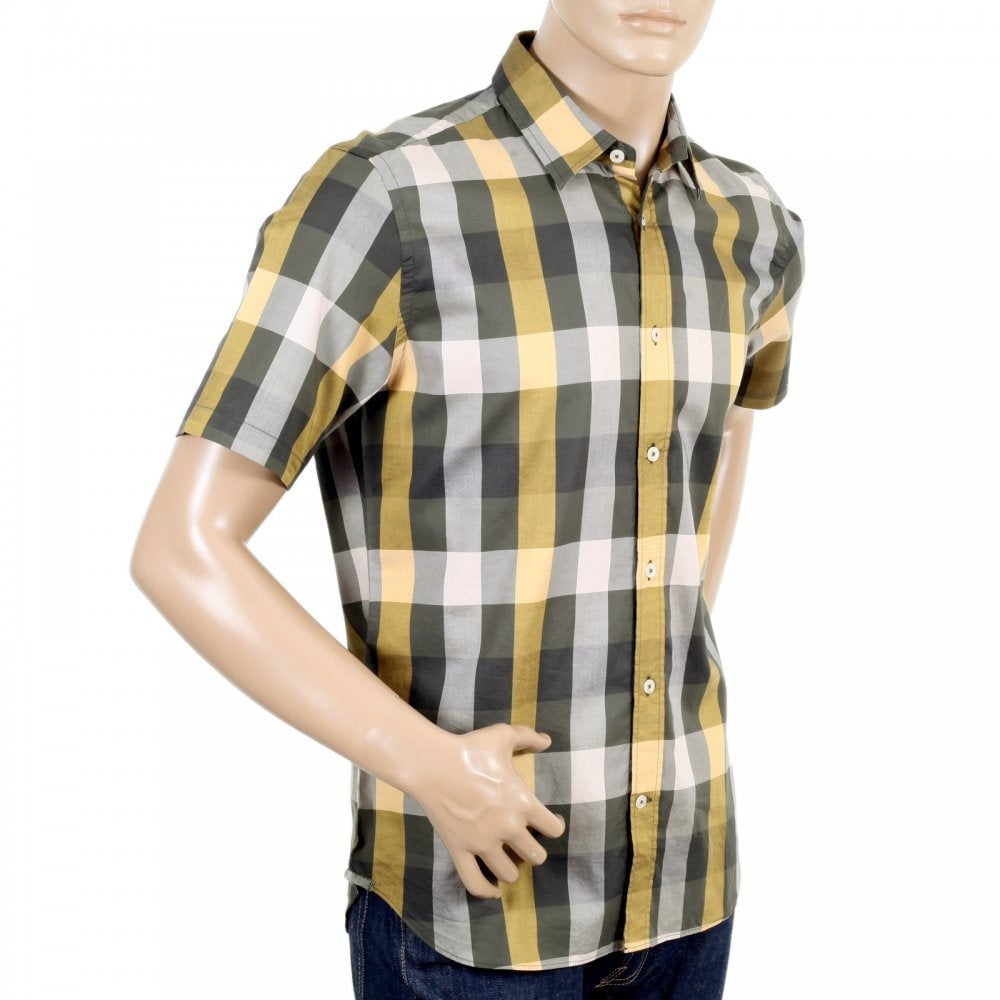Mens Short Sleeve Green Scaled Check Shirt