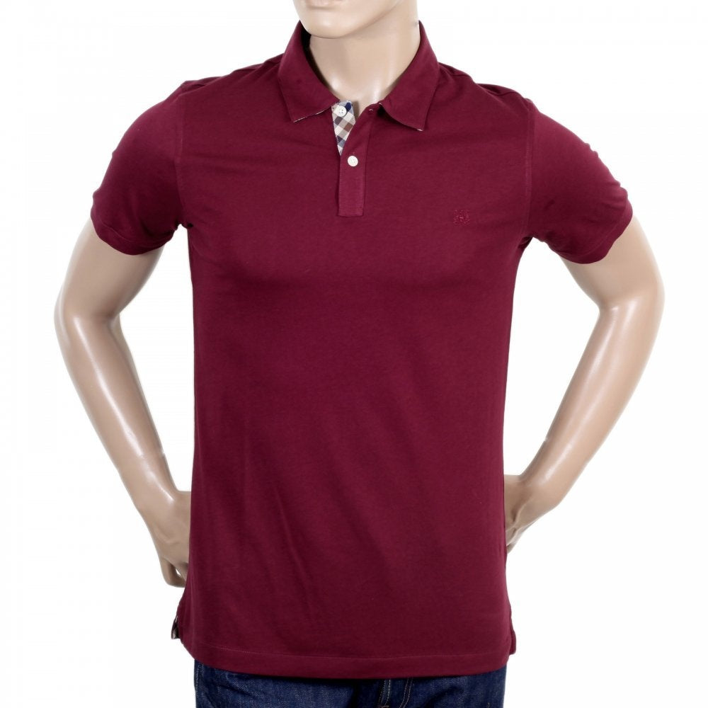 Mens Regular Fit Burgundy Cotton Short Sleeve Polo Shirt