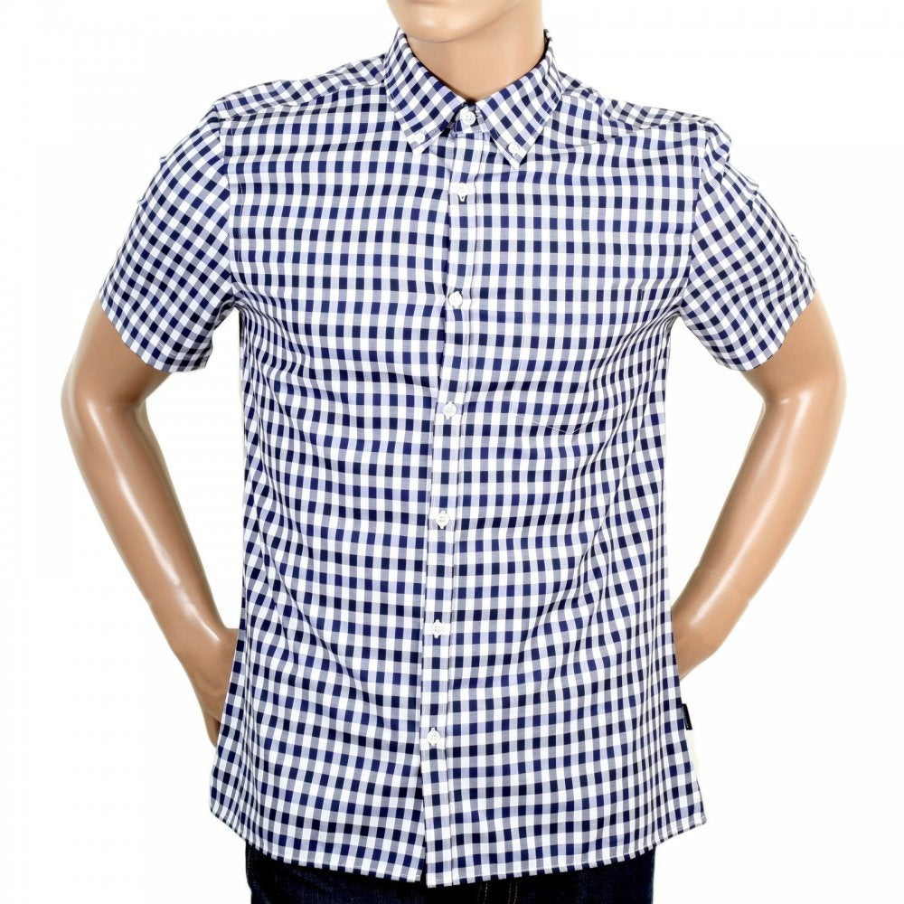 Stretch Cotton Blue Harrowby Check Short Sleeve Shirt for Men