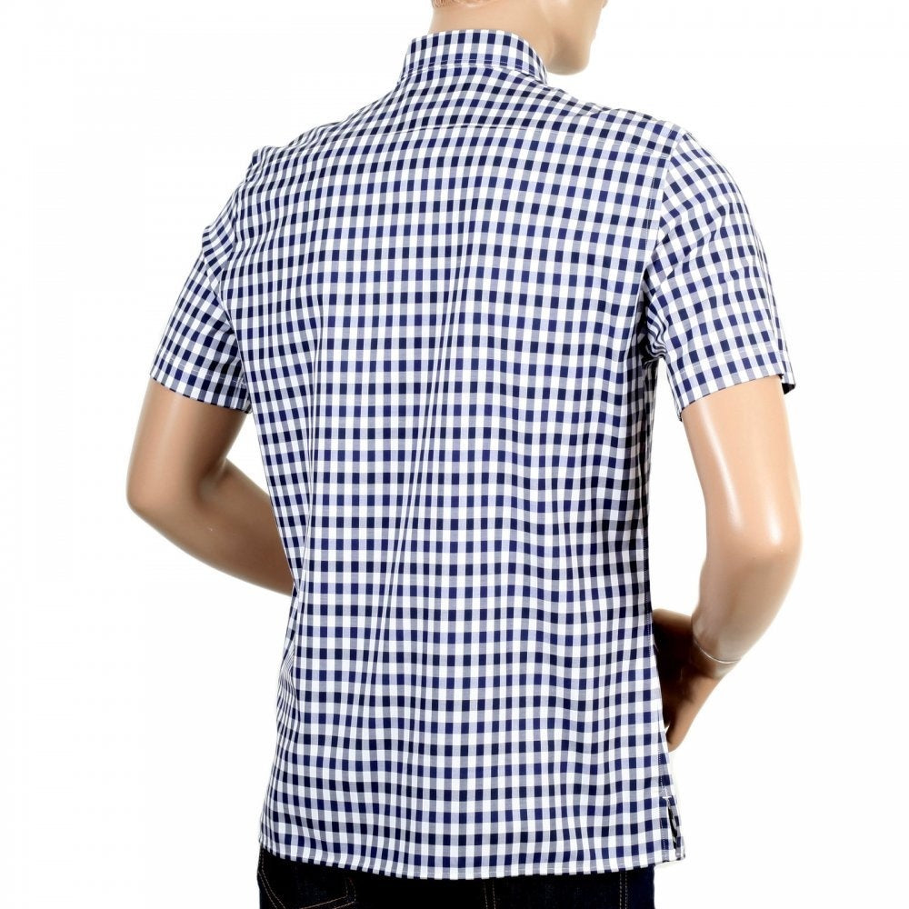 Stretch Cotton Blue Harrowby Check Short Sleeve Shirt for Men