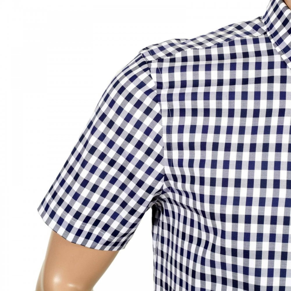 Stretch Cotton Blue Harrowby Check Short Sleeve Shirt for Men