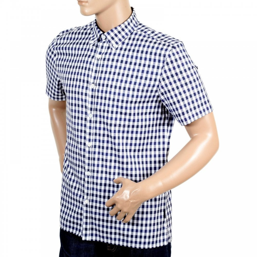 Stretch Cotton Blue Harrowby Check Short Sleeve Shirt for Men