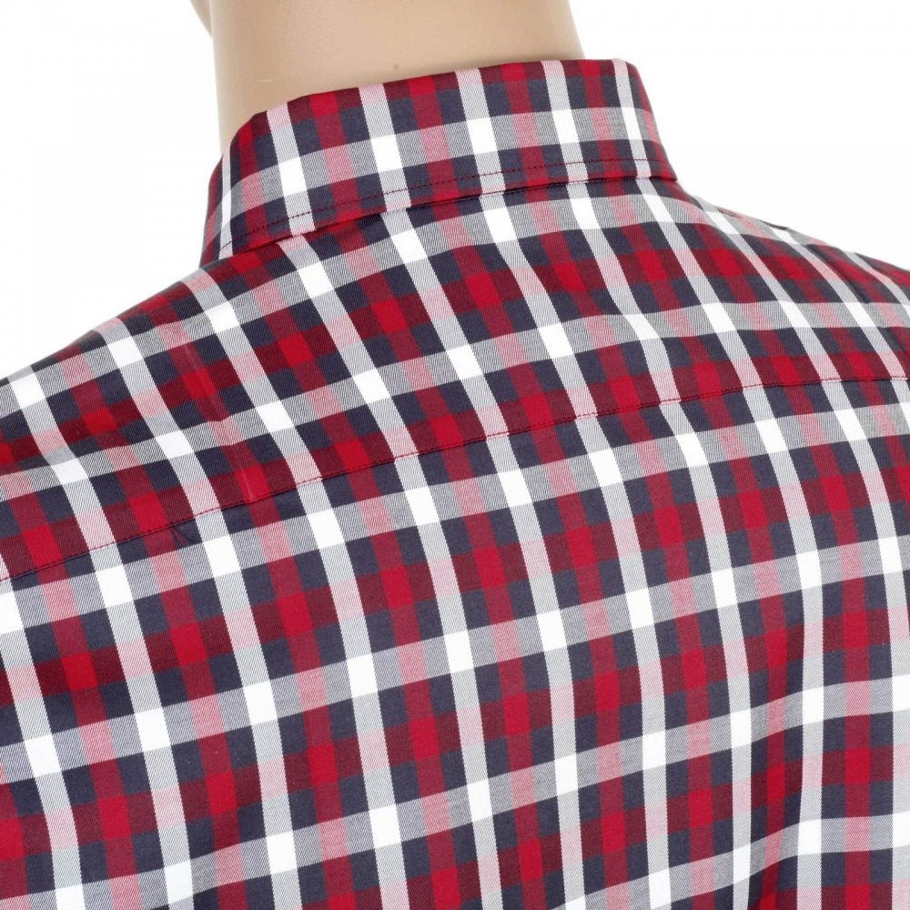Mens Stretch Cotton Red Stretch Cotton Harrowby Check Shirt with Short Sleeves