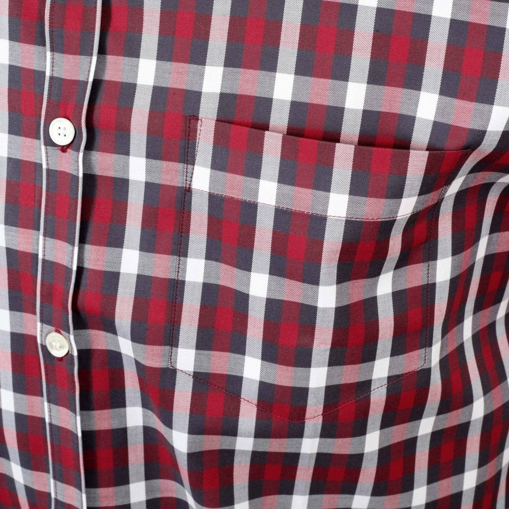 Mens Stretch Cotton Red Stretch Cotton Harrowby Check Shirt with Short Sleeves