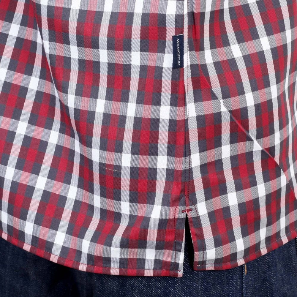 Mens Stretch Cotton Red Stretch Cotton Harrowby Check Shirt with Short Sleeves