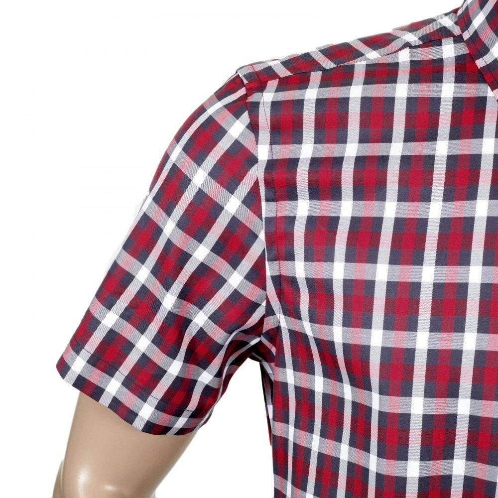 Mens Stretch Cotton Red Stretch Cotton Harrowby Check Shirt with Short Sleeves