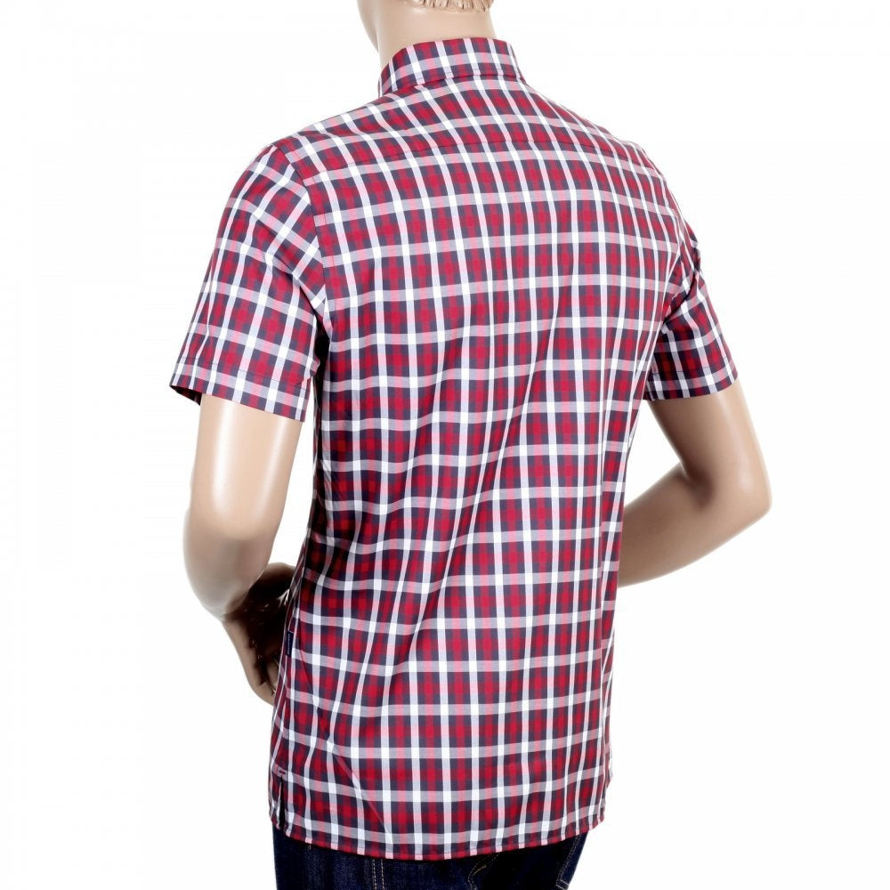 Mens Stretch Cotton Red Stretch Cotton Harrowby Check Shirt with Short Sleeves