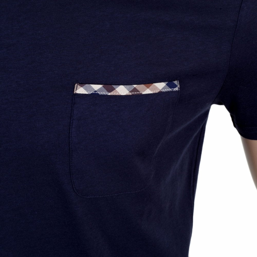 Mens Regular Fit Short Sleeve Crew Neck Navy T-shirt in Aqua
