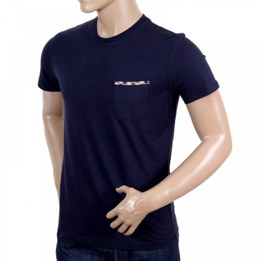 Mens Regular Fit Short Sleeve Crew Neck Navy T-shirt in Aqua