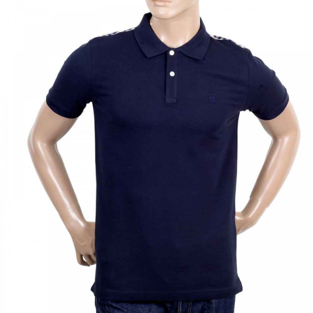 Mens Club Check Regular Fit Short Sleeve Navy Polo Shirt