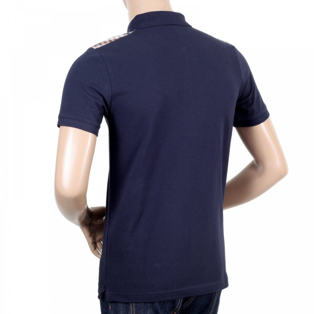 Mens Club Check Regular Fit Short Sleeve Navy Polo Shirt