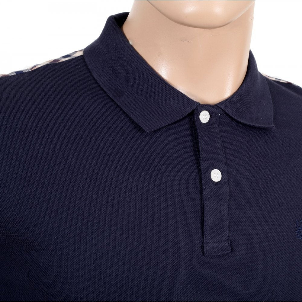 Mens Club Check Regular Fit Short Sleeve Navy Polo Shirt