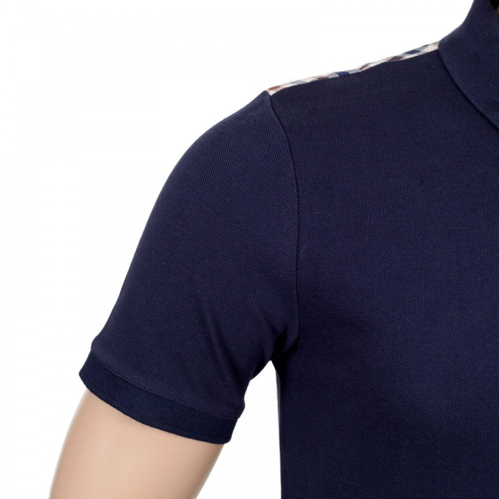 Mens Club Check Regular Fit Short Sleeve Navy Polo Shirt