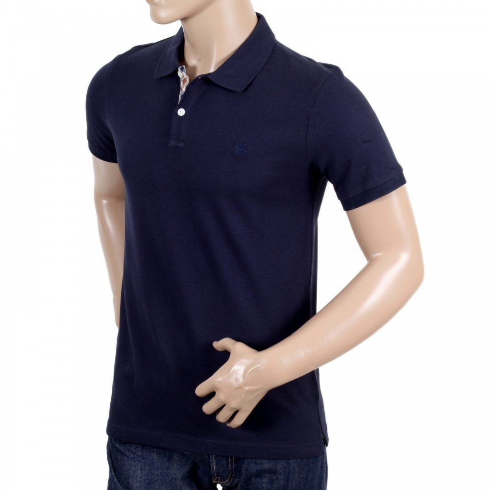 Mens 100% Cotton Regular Fit Short Sleeve Hilton Polo Shirt in Navy