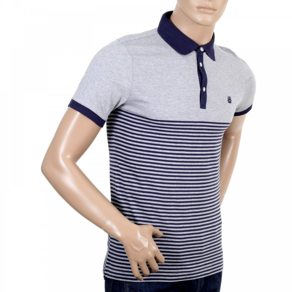 Mens Cotton Nelson Striped Polo Shirt in Navy