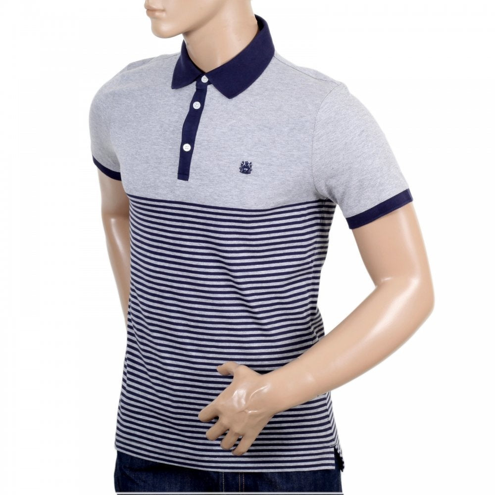 Mens Cotton Nelson Striped Polo Shirt in Navy